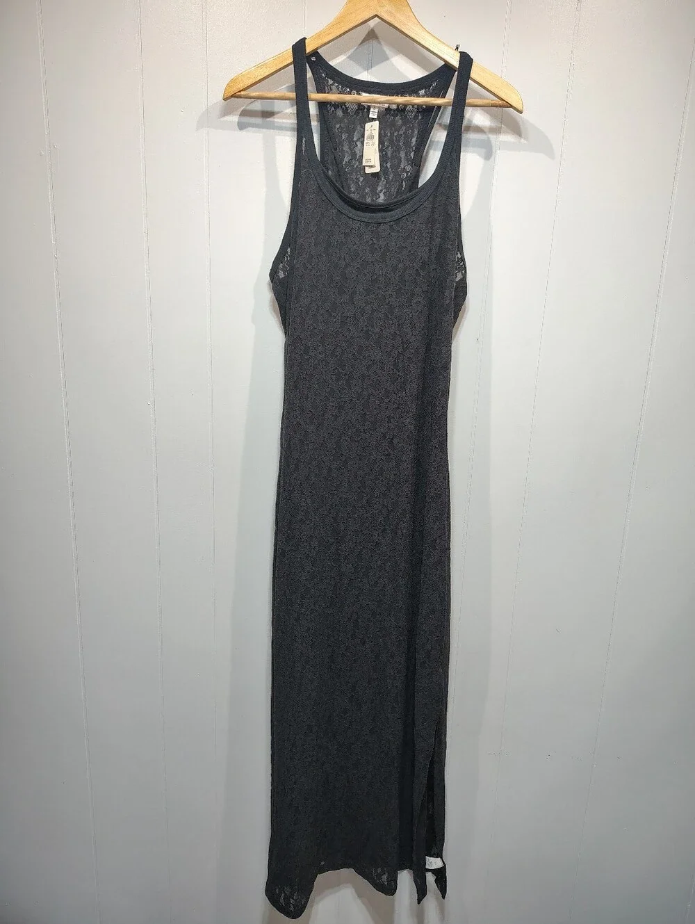 Aerie Black Lace Maxi Dress XL Sheer Overlay Slip Boho Festival Resort Vacation - Picture 2 of 11